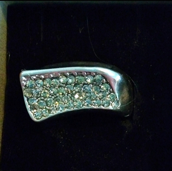 Elegant statement sterling silver bejeweled angular ring - OS - Picture 2 of 3